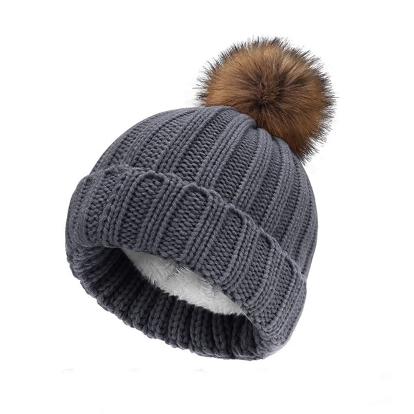 Winter Thick Fleece Lining Knitted Beanie Hat
