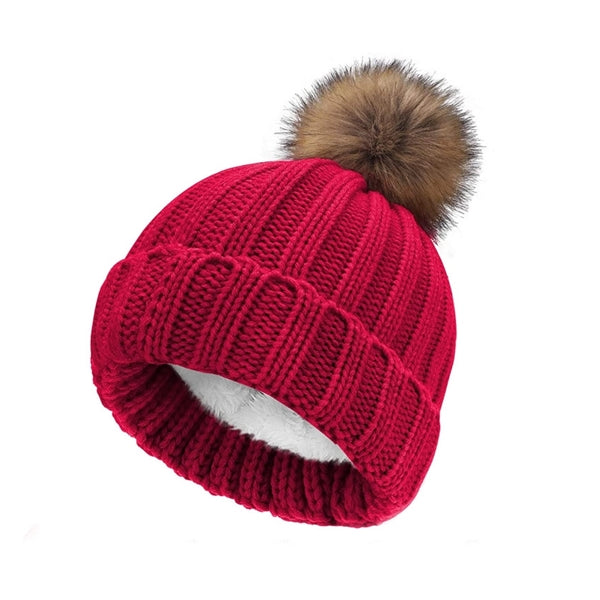 Winter Thick Fleece Lining Knitted Beanie Hat