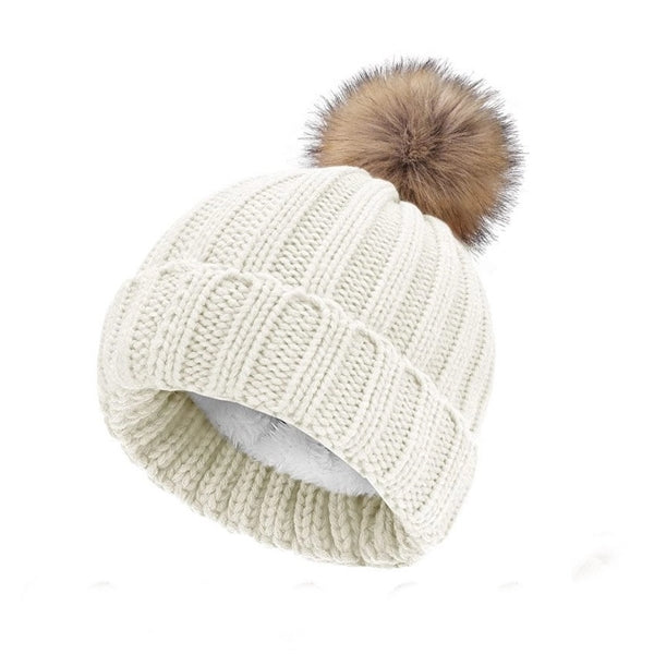 Winter Thick Fleece Lining Knitted Beanie Hat