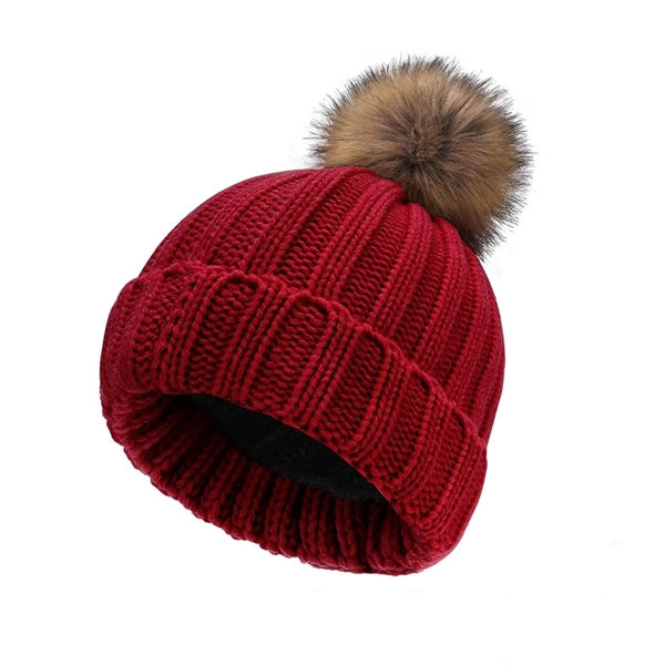 Winter Thick Fleece Lining Knitted Beanie Hat