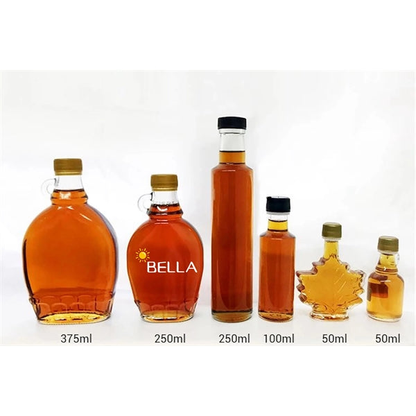 Clear Glass Syrup Bottles W/B Ribbed Lined Cap
