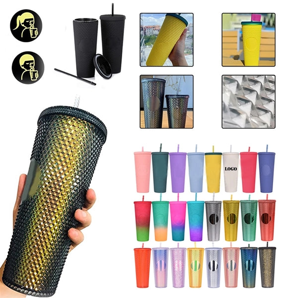 Double Walled Cups 24Oz Fully Studded Tumbler With Lid