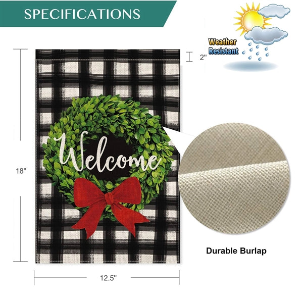 Welcome Wreath Christmas Garden Flag