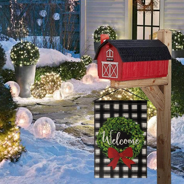 Welcome Wreath Christmas Garden Flag