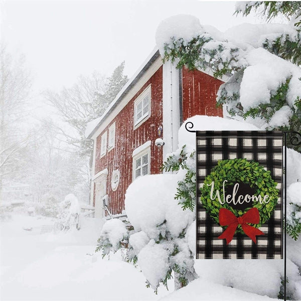 Welcome Wreath Christmas Garden Flag