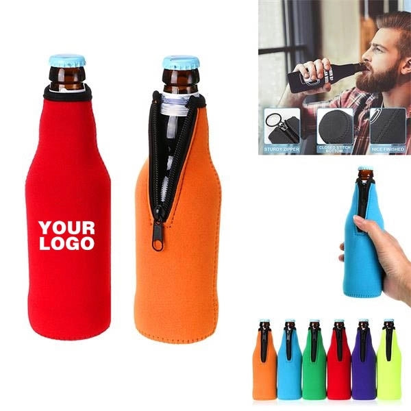 Zippered Beer Bottle Cooler Beverage Sleeve