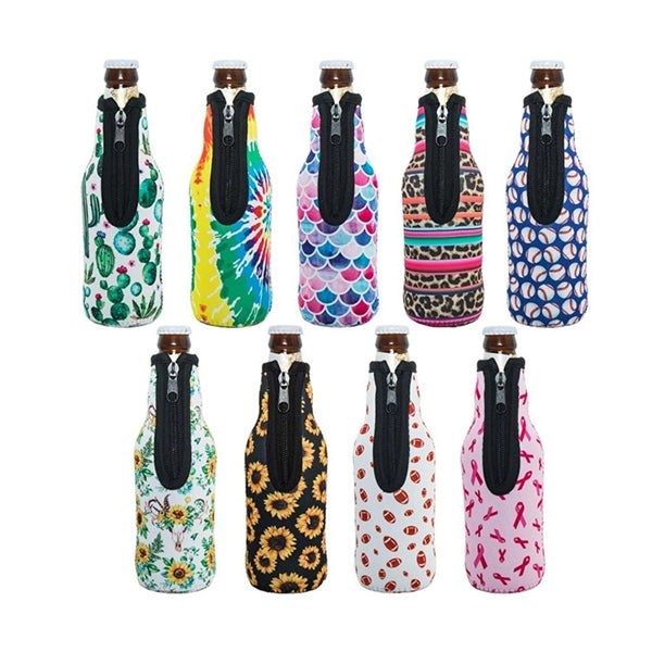 Zippered Beer Bottle Cooler Beverage Sleeve