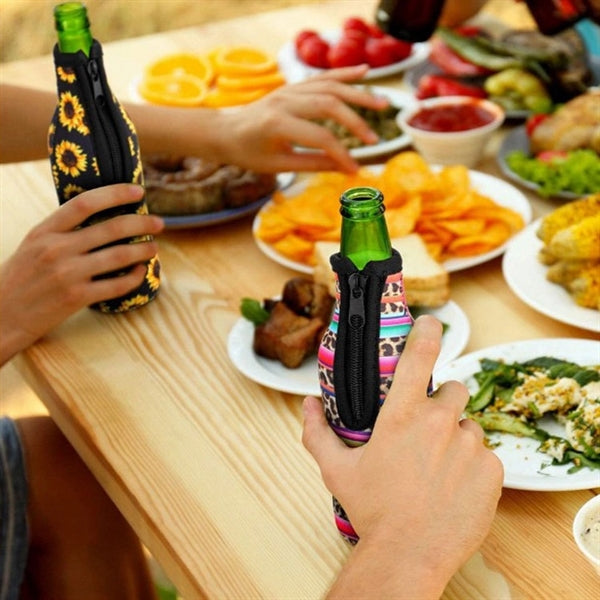 Zippered Beer Bottle Cooler Beverage Sleeve