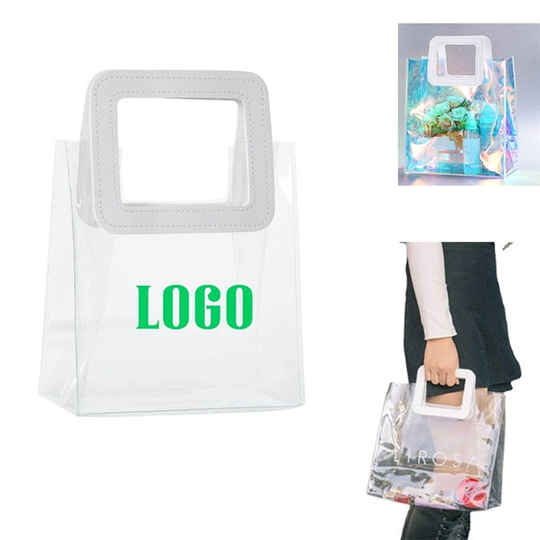 PVC Clear/Holographic Tote Bag With Leather Handle