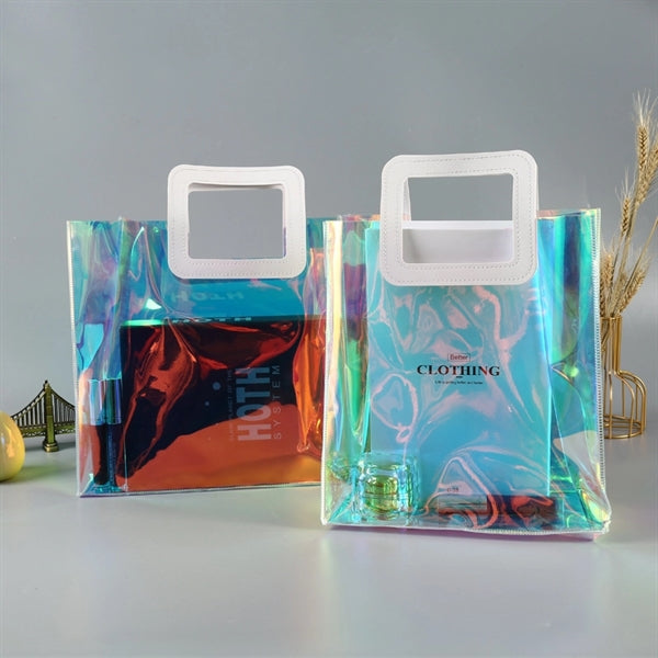 PVC Clear/Holographic Tote Bag With Leather Handle