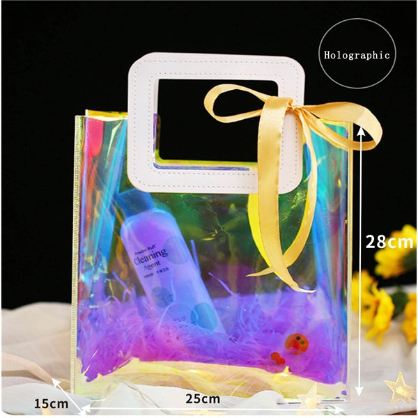 PVC Clear/Holographic Tote Bag With Leather Handle