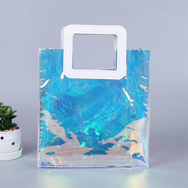 PVC Clear/Holographic Tote Bag With Leather Handle