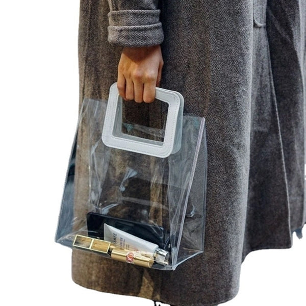 PVC Clear/Holographic Tote Bag With Leather Handle
