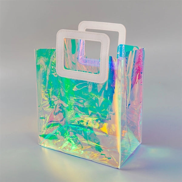PVC Clear/Holographic Tote Bag With Leather Handle