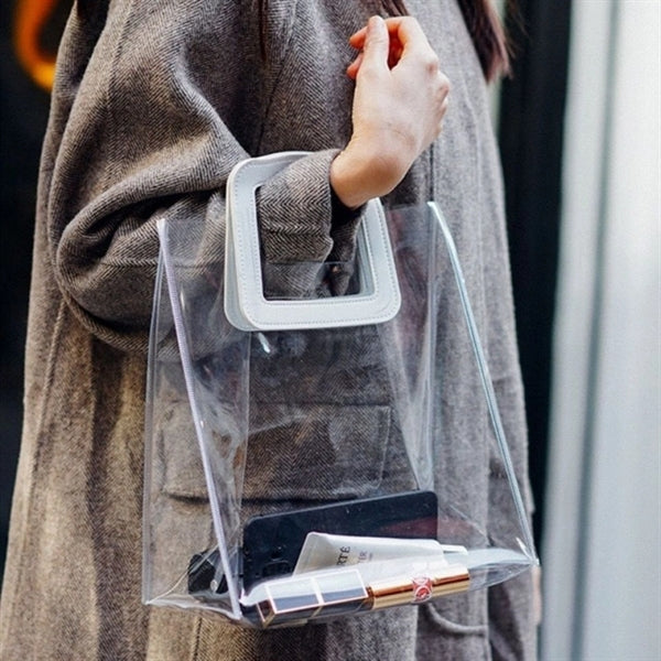 PVC Clear/Holographic Tote Bag With Leather Handle
