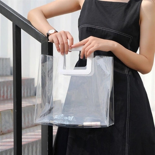 PVC Clear/Holographic Tote Bag With Leather Handle