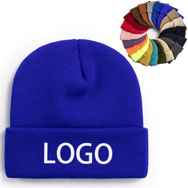 Label Patch Knit Beanie Cap With Cuff
