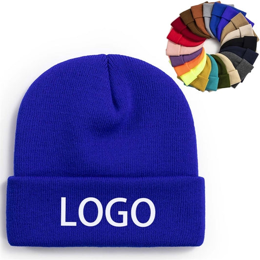 Label Patch Knit Beanie Cap With Cuff