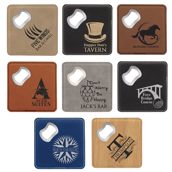 4" x 4" Square Leather Bottle Opener Coaster