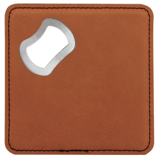 4" x 4" Square Leather Bottle Opener Coaster