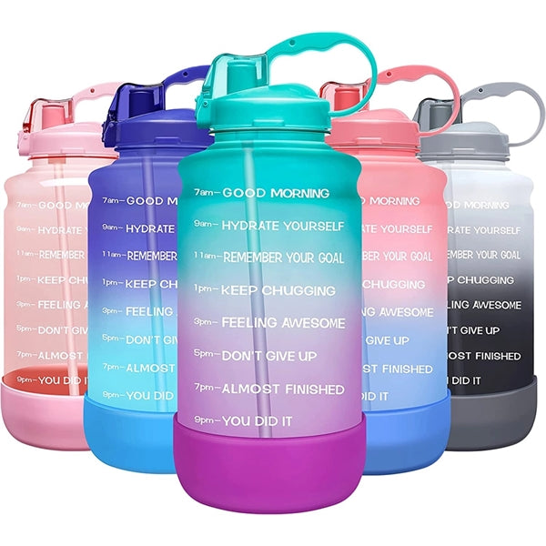 One Gallon Motivational Time Marker Water Bottle with Straw