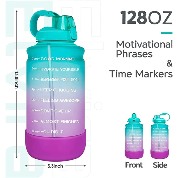 One Gallon Motivational Time Marker Water Bottle with Straw