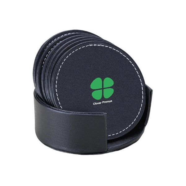 Set of 6 Round Leather Drink Coasters Cup Mat Pad