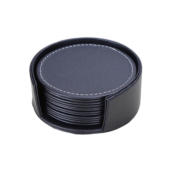 Set of 6 Round Leather Drink Coasters Cup Mat Pad