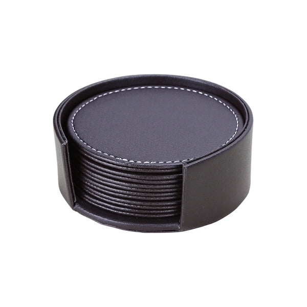 Set of 6 Round Leather Drink Coasters Cup Mat Pad