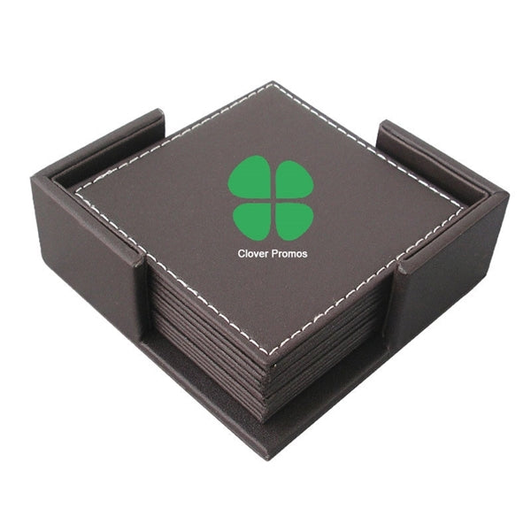 Set of 6 Square Leather Drink Coasters Cup Mat Pad