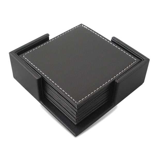 Set of 6 Square Leather Drink Coasters Cup Mat Pad