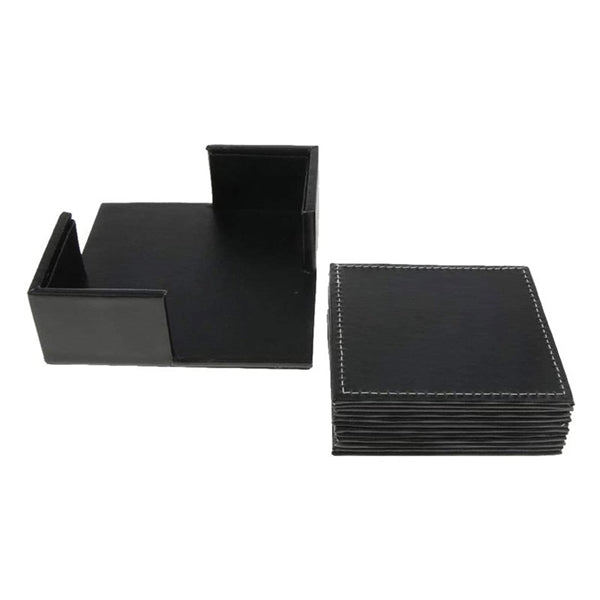 Set of 6 Square Leather Drink Coasters Cup Mat Pad
