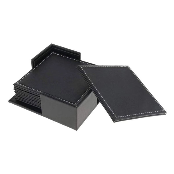 Set of 6 Square Leather Drink Coasters Cup Mat Pad