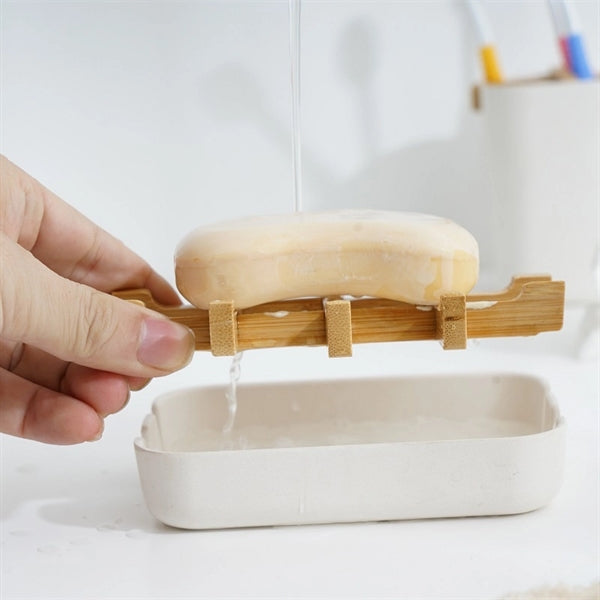 Bamboo Self-Draining Soap Box/Sponge Hoder
