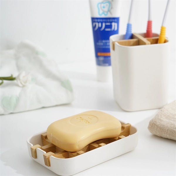 Bamboo Self-Draining Soap Box/Sponge Hoder