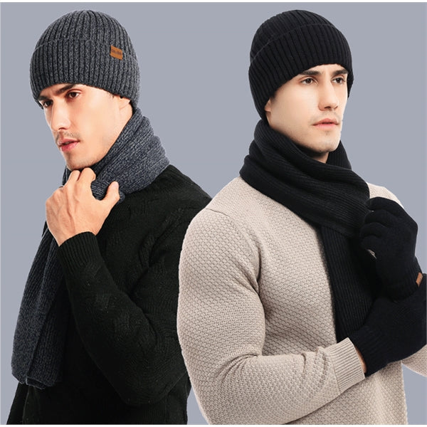 Winter Keep Warm Men Knitted Beanie Scarf Gloves Set