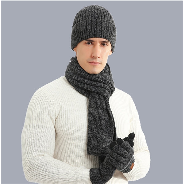 Winter Keep Warm Men Knitted Beanie Scarf Gloves Set
