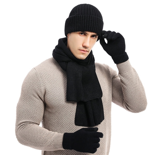 Winter Keep Warm Men Knitted Beanie Scarf Gloves Set