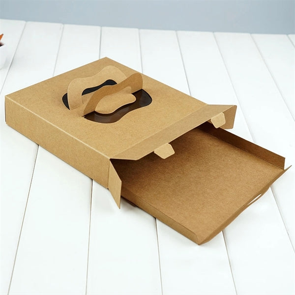 Kraft Paper Takeaway Cake Packaging Pizza Box with Handle