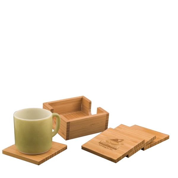 Bamboo Square 4-Coaster Set with Holder