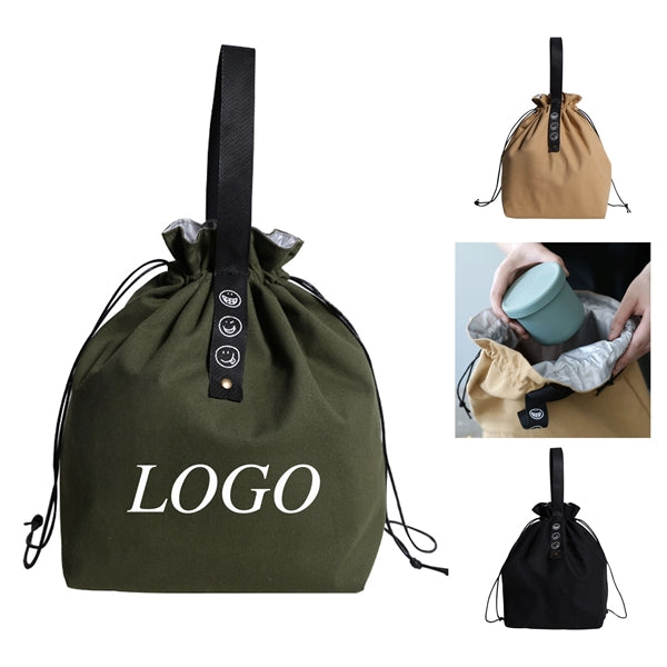 Insulated Drawstring Canvas Lunch Bag