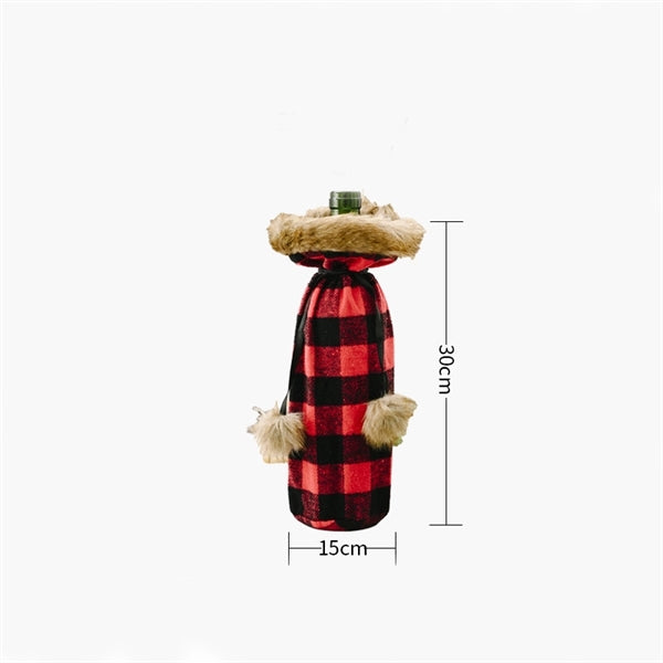 Plaid Fur Wine Champagne Bottle Cover Table Dinner Decor