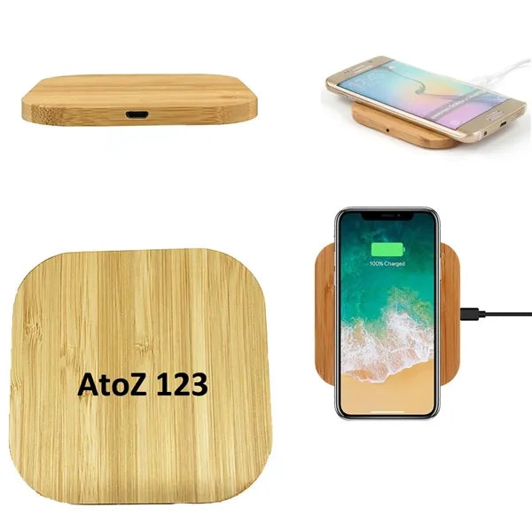10W Square Bamboo Wood Wireless Charger/Adaptor