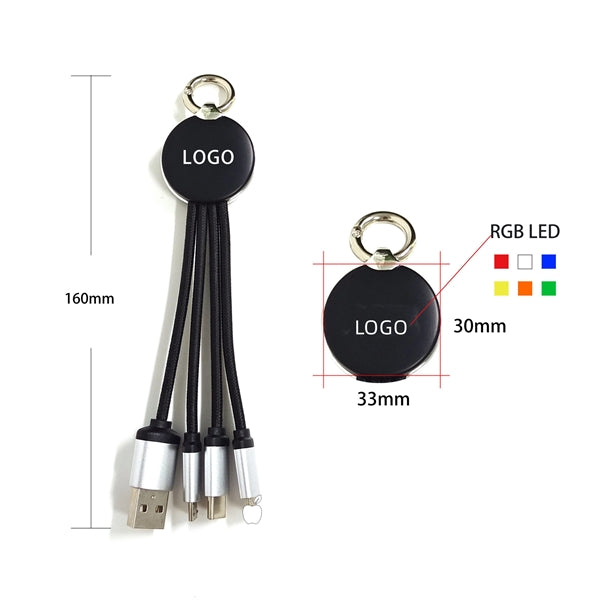 Led Light Color 3 In 1 Cable Keychain