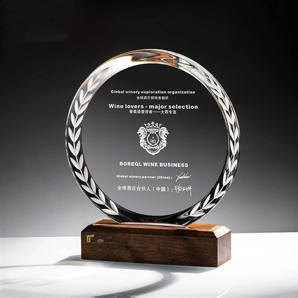 Walnut Wood Base Custom Glass Award Tropy