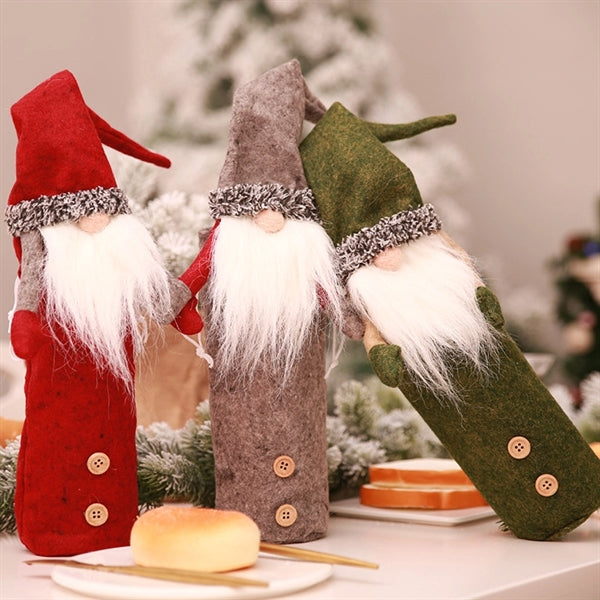 Christmas Gnomes Wine Bottle Cover Tomte Table Decor