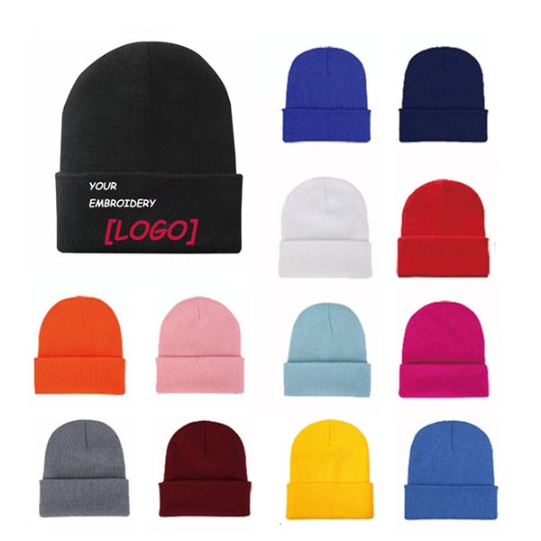 Embroidered Acrylic Knitted Hat Cuff Beanie