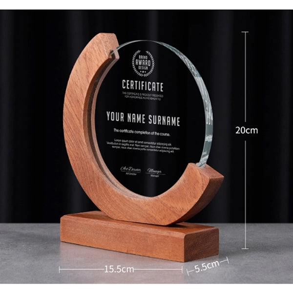 Crystal Trophy With Wood Base