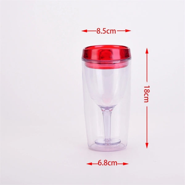 10oz Double Wall Goblet Shape Plastic Wine Tumbler With Lid
