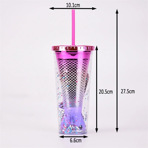 12oz Double Wall Plastic Tumbler Mermaid Cup With Lid Straw